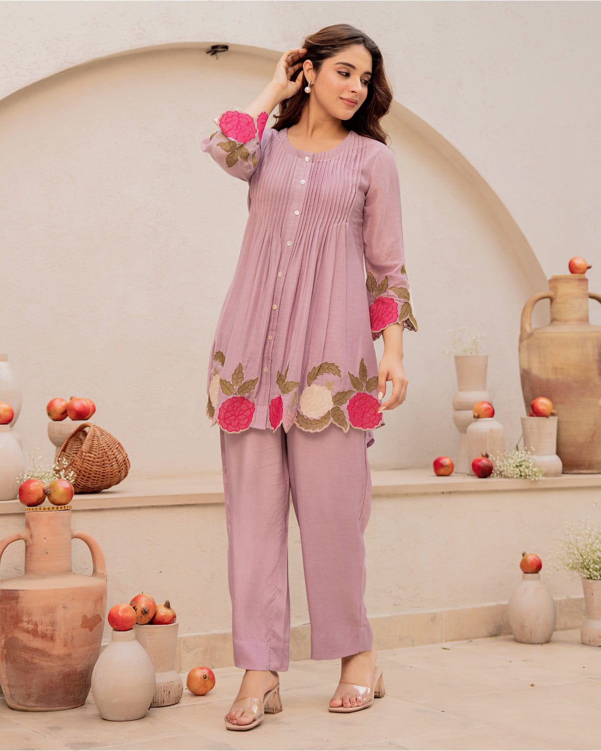 Floral Hem Embroidered Cotton Co-ord Set