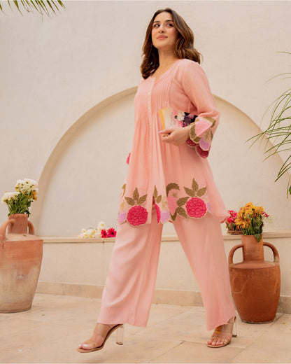 Floral Hem Embroidered Cotton Co-ord Set