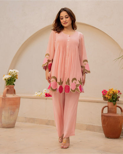 Floral Hem Embroidered Cotton Co-ord Set