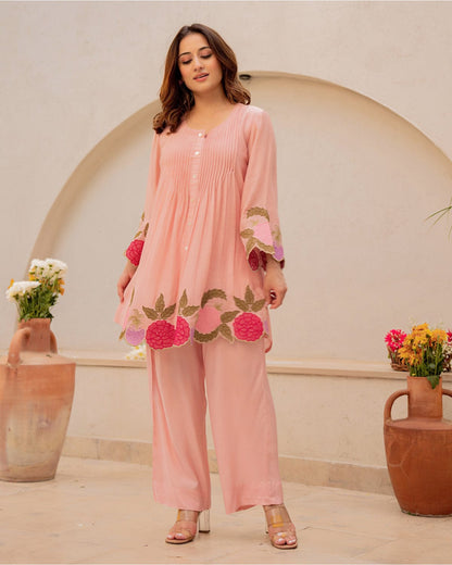 Floral Hem Embroidered Cotton Co-ord Set