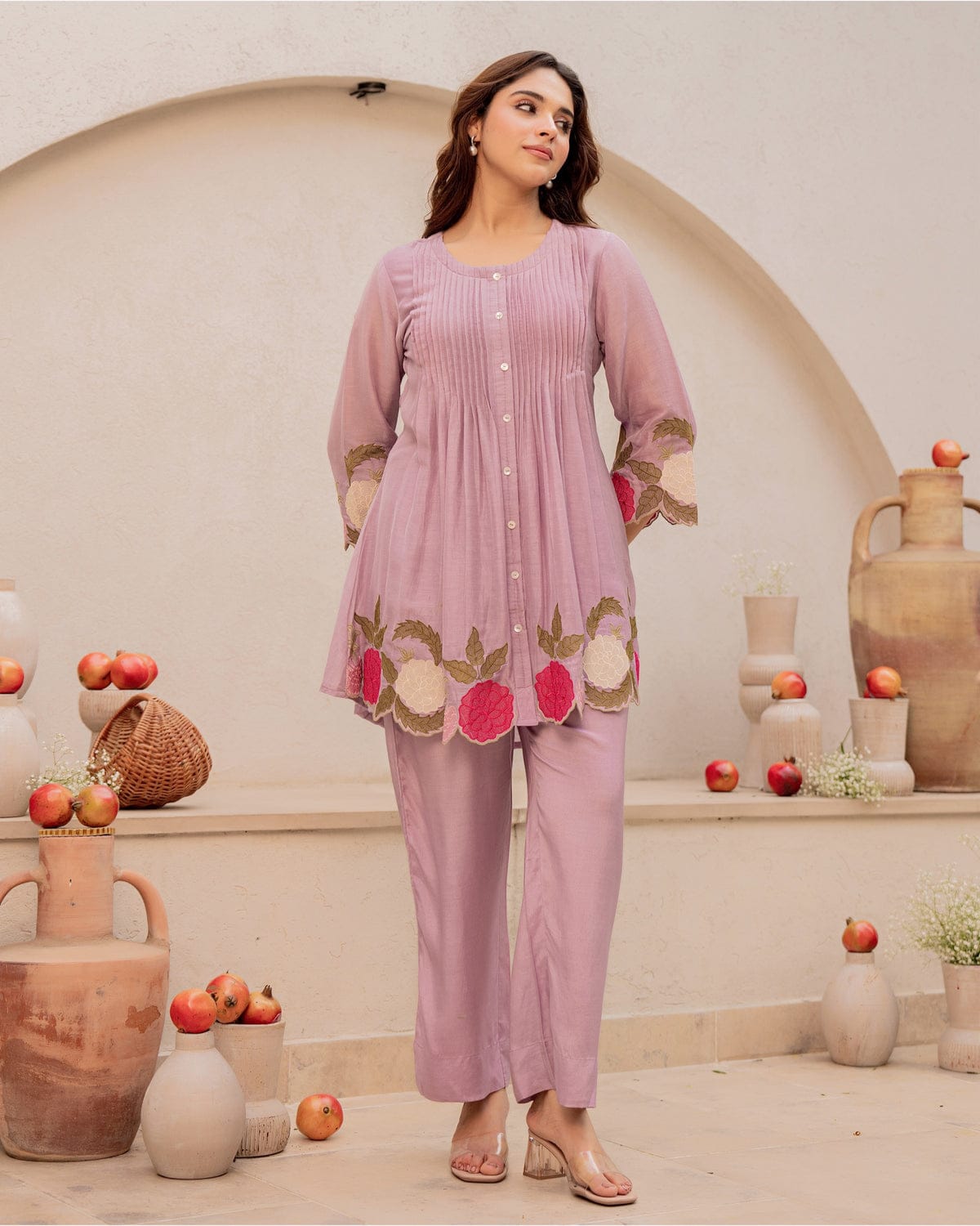 Floral Hem Embroidered Cotton Co-ord Set