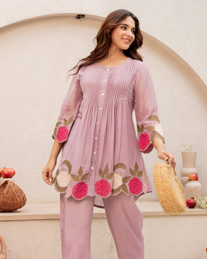Floral Hem Embroidered Cotton Co-ord Set