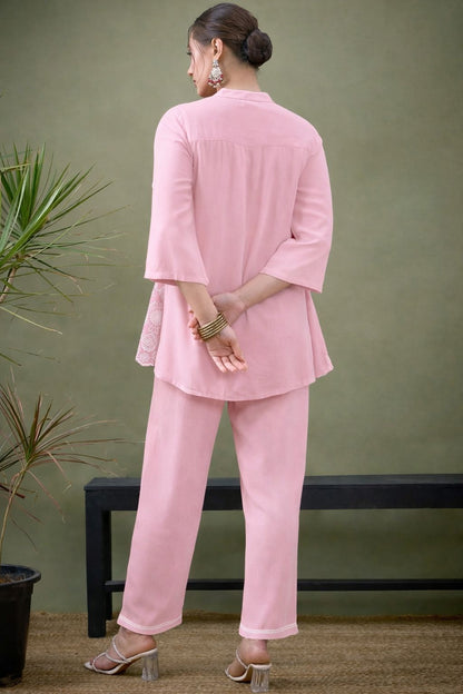 Lace Hem Embroidered Cotton Co-ord Set