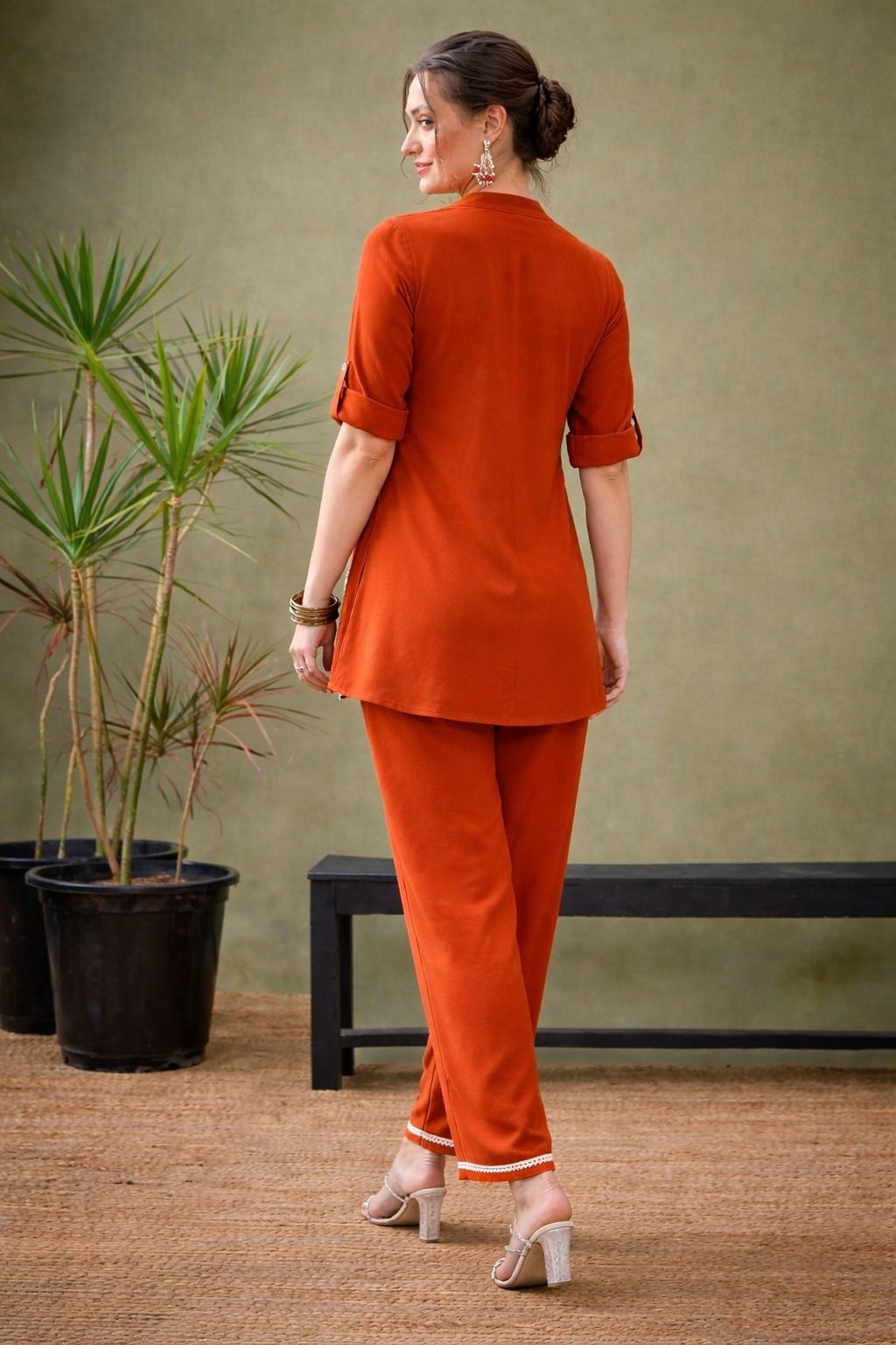 Lace Hem Embroidered Cotton Co-ord Set