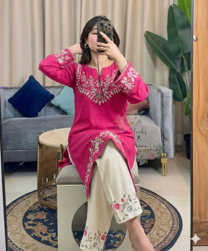 Floral Grace Embroidered Cotton Kurta Set