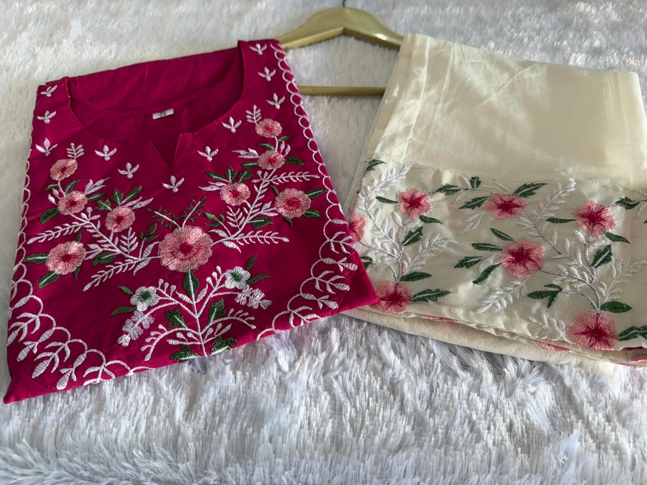 Floral Grace Embroidered Cotton Kurta Set