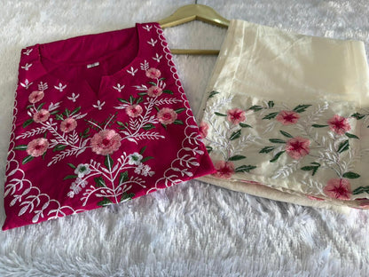 Floral Grace Embroidered Cotton Kurta Set