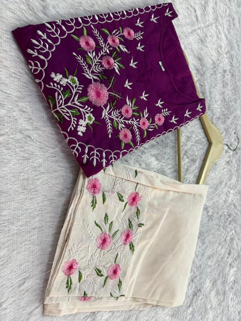 Floral Grace Embroidered Cotton Kurta Set