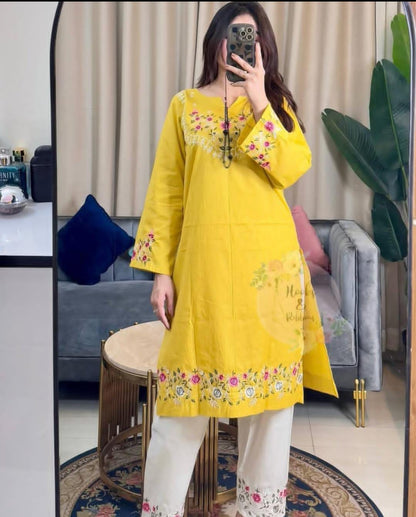 Floral Grace Embroidered Cotton Kurta Set