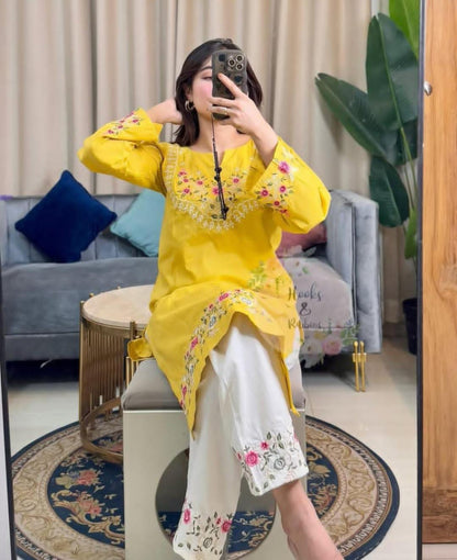 Floral Grace Embroidered Cotton Kurta Set