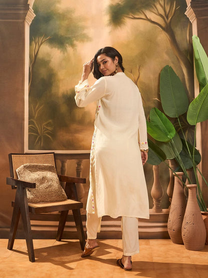 Floral Thread Embroidered Cotton Kurta Set
