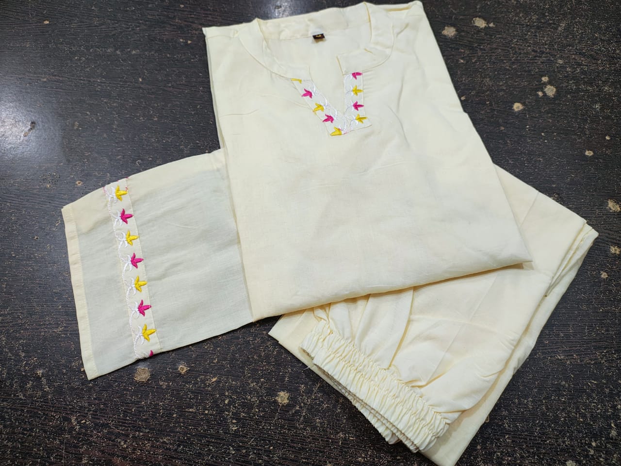 Floral Thread Embroidered Cotton Kurta Set
