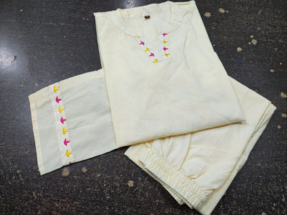 Floral Thread Embroidered Cotton Kurta Set