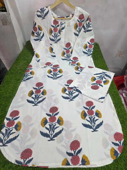 Sanganeri Bloom Cotton Kurti Set