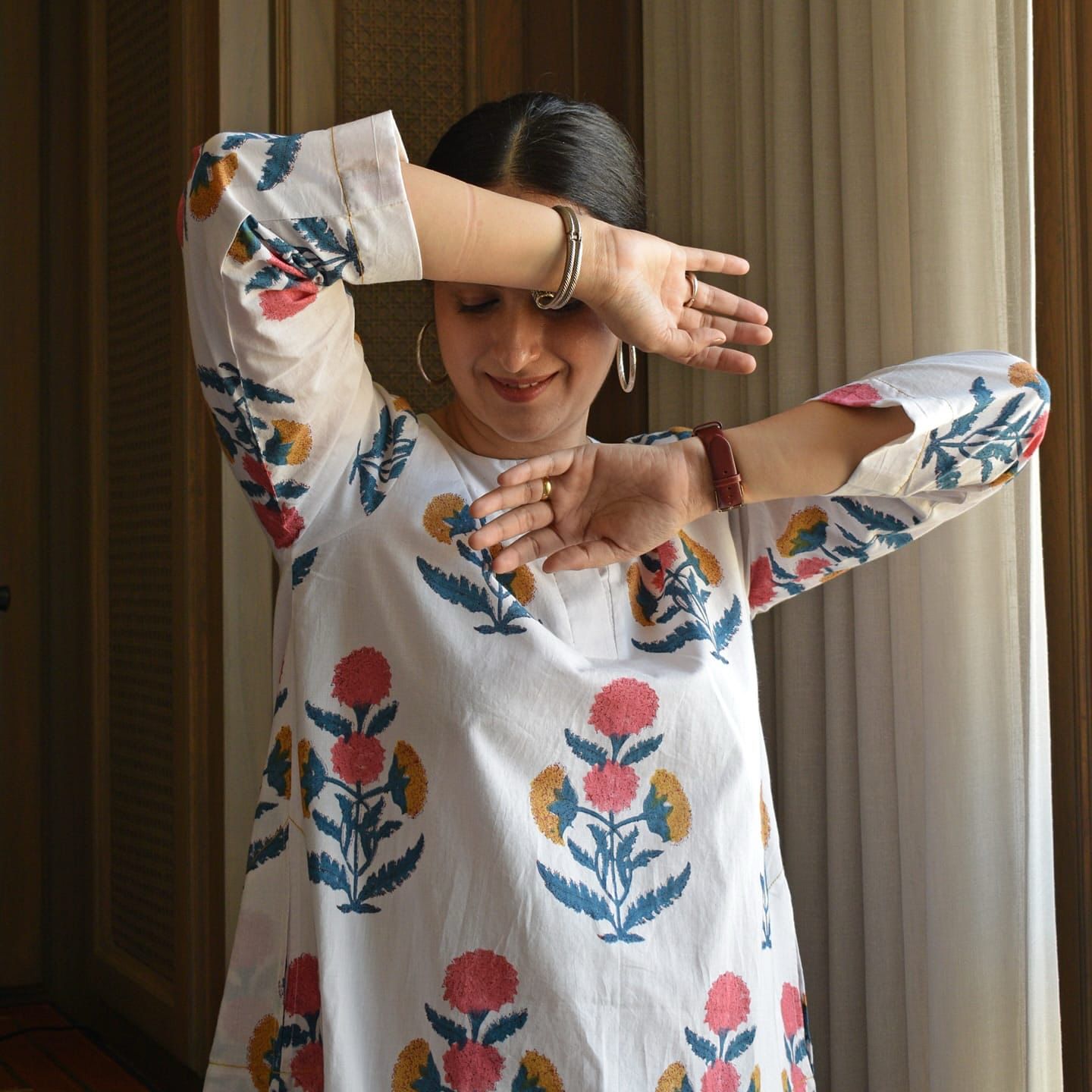 Sanganeri Bloom Cotton Kurti Set