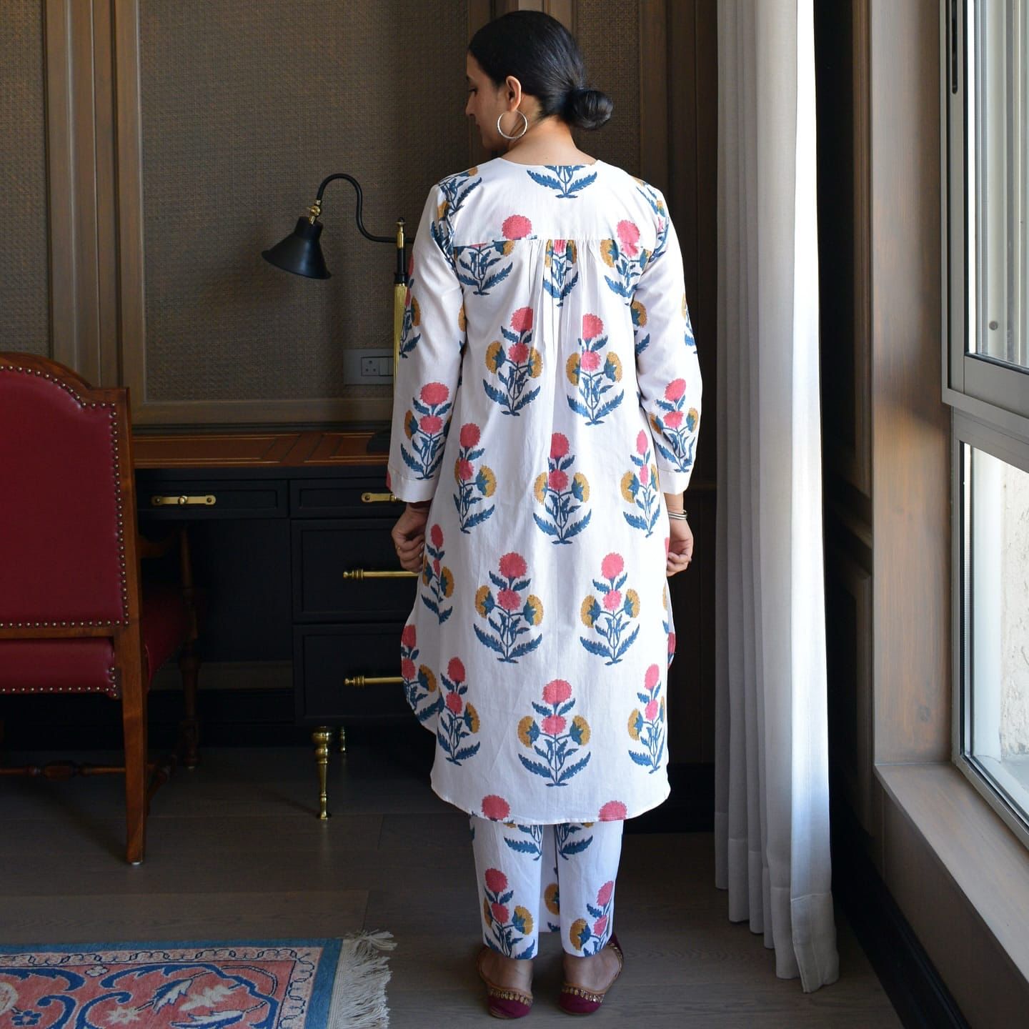 Sanganeri Bloom Cotton Kurti Set