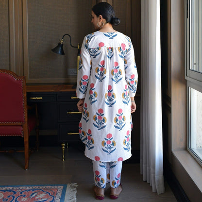 Sanganeri Bloom Cotton Kurti Set