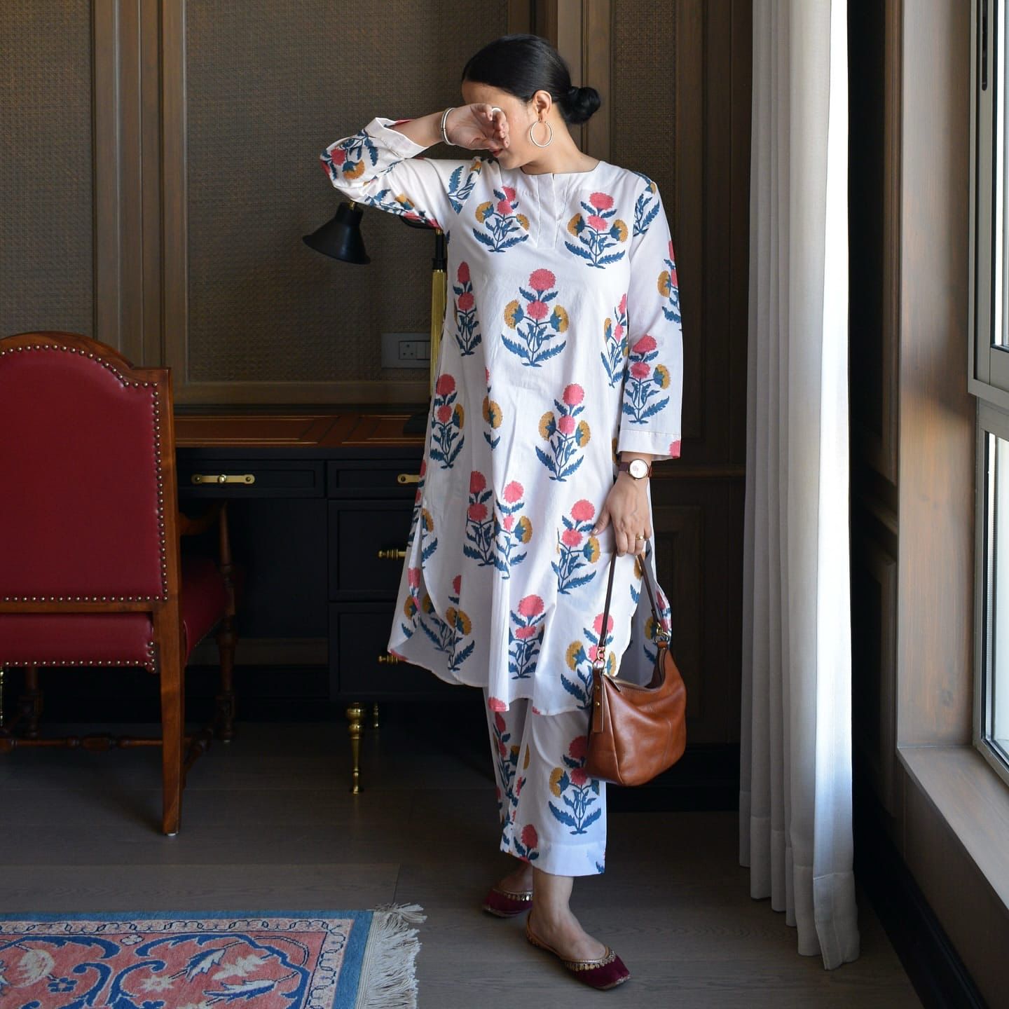 Sanganeri Bloom Cotton Kurti Set
