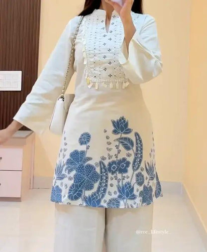 Ivory Bloom Cotton Slub Co-ord Set
