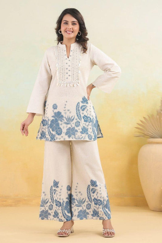 Ivory Bloom Cotton Slub Co-ord Set