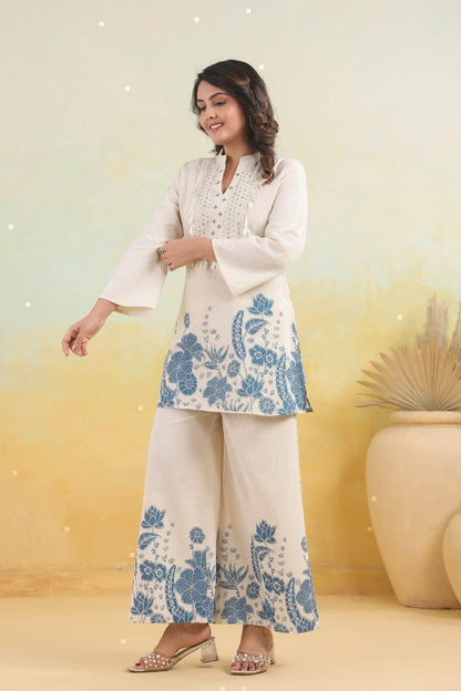 Ivory Bloom Cotton Slub Co-ord Set