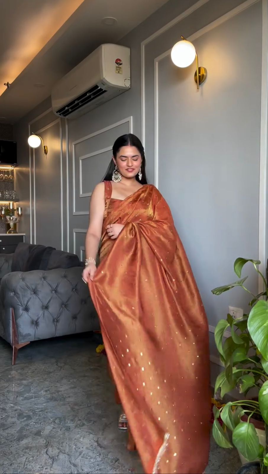Meherika Gold Dotted Organza Saree