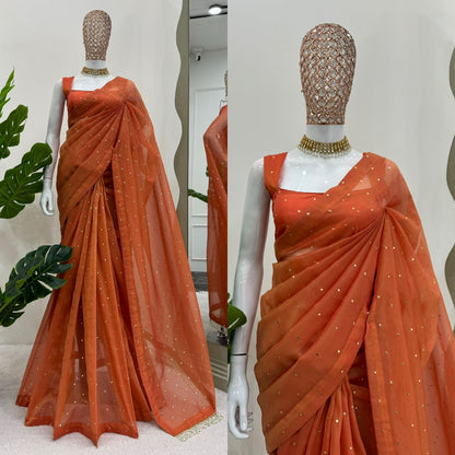 Meherika Gold Dotted Organza Saree