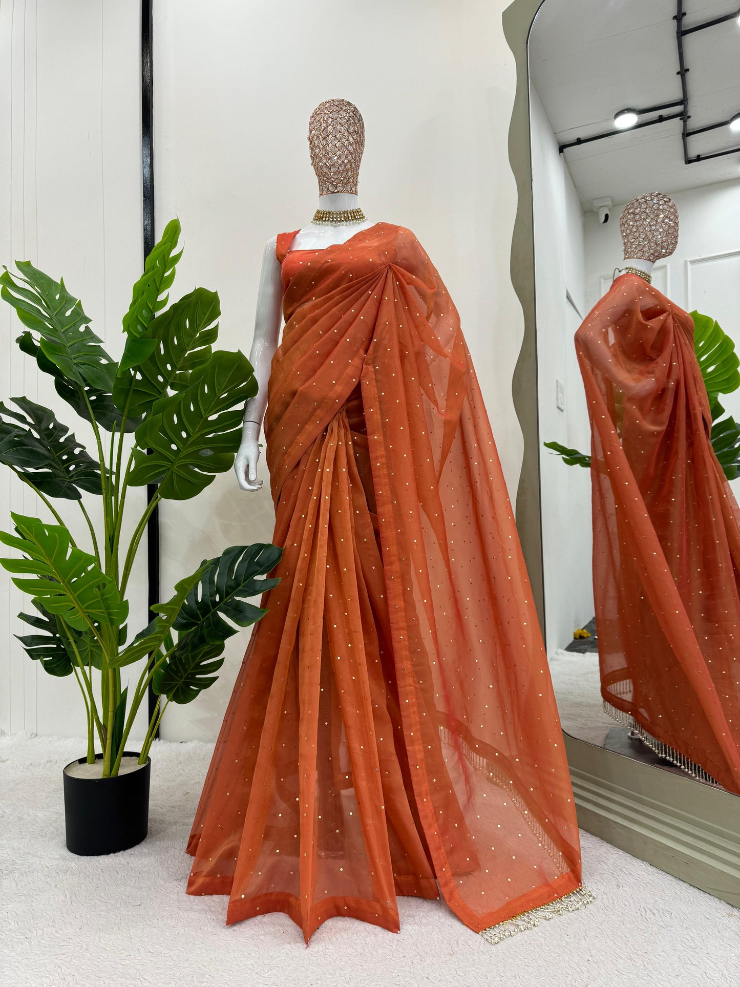 Meherika Gold Dotted Organza Saree
