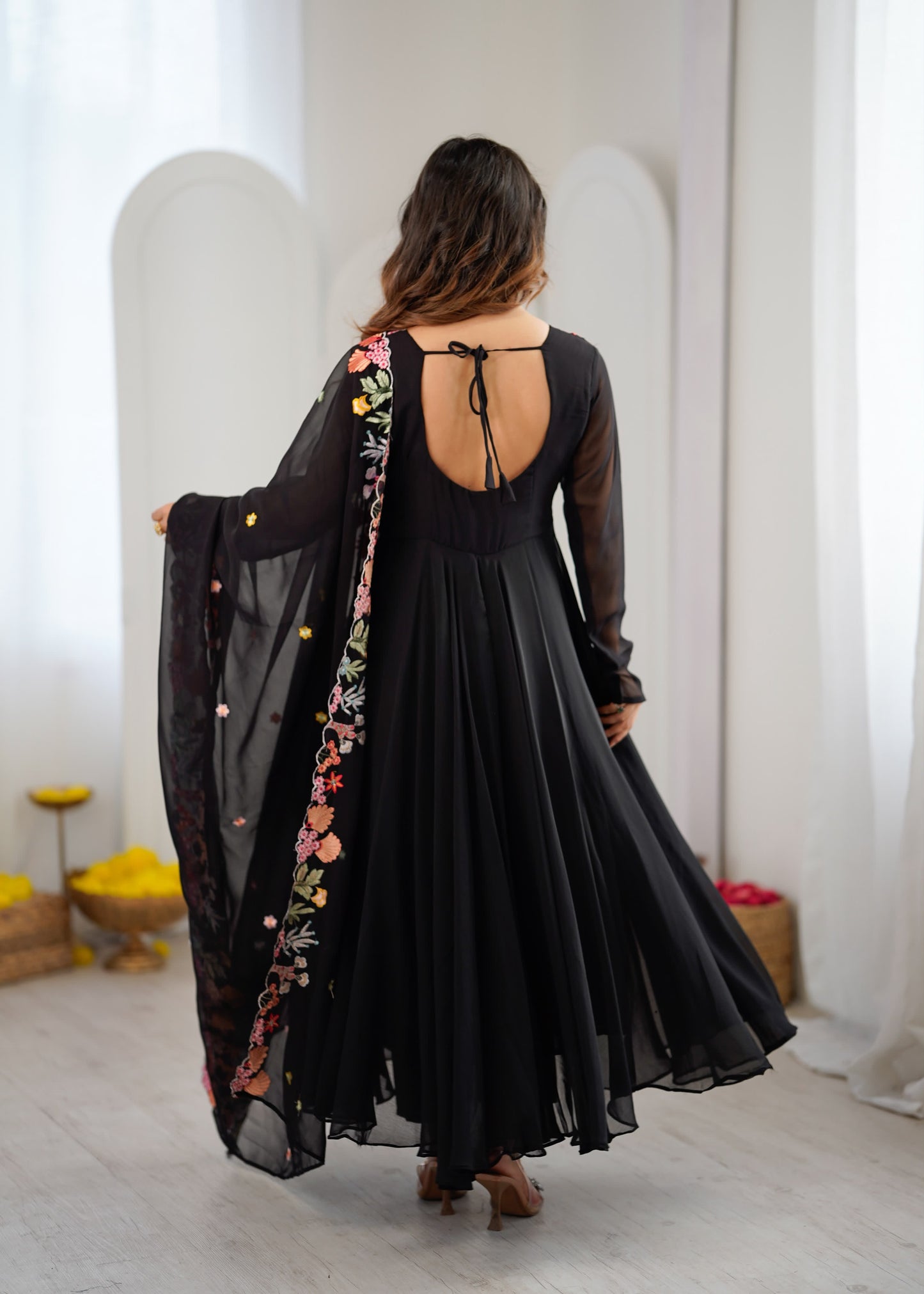 Noor Luxe Embroidered Faux Georgette Gown Set with Dupatta