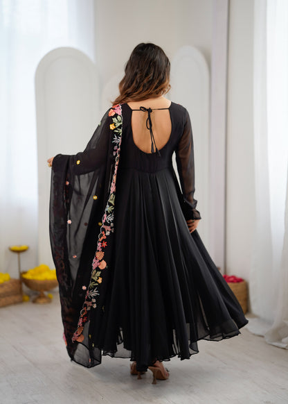 Noor Luxe Embroidered Faux Georgette Gown Set with Dupatta