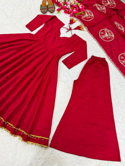 Ruby Royale Roman Silk Anarkali Suit Set
